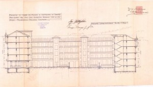 Sezione trasverasale AB - progetto edilizio casa Besozzi/Fenoglio (ASCT, PE I cat. 1909/559)
