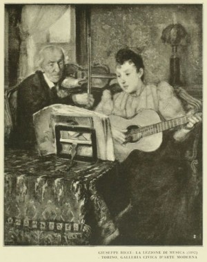 Giuseppe Ricci, Lezione di musica, 1894, olio su tela, Torino, Galleria d'Arte Moderna (in e. Thovez, 1922)
