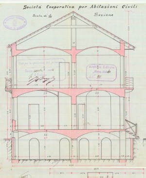 Sezione trasversale - progetto edilizio casa Società Cooperativa oer Abitazioni Civili/Gribodo (ASCT, PE I cat. 1904/111)