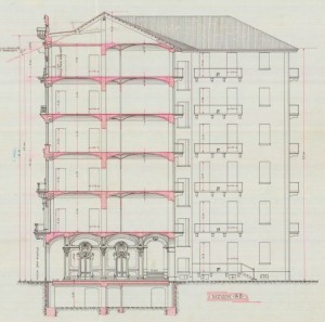 Sezione AB - progetto edilizio casa Carrera/Gussoni (ASCT, PE I cat. 1912/157)