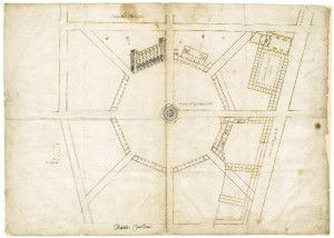 Scuola di Amedeo di Castellamonte, Pensieri bellissimi di S.A.R. per i palazzi della sua Piazza Carlina, 1674. ASCT, Collezione Simeom D246. © Archivio Storico della Città di Torino