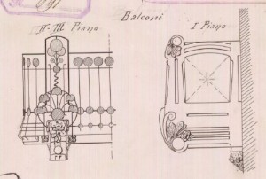 Particolari balconi - progetto edilizio casa Audiberti/Gribodo (ASCT, PE I cat. 1911/691)