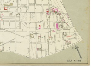 Danni arrecati agli stabili 1:5000, 1942-1945. Zona 12: Fiat Mirafiori, Lingotto Ippodromo. ASCT, Tipi e disegni, cart. 68, fasc. 2 disegno 12 – quadrante 2. © Archivio Storico della Città di Torino