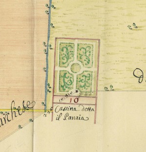 Cascina Pansa. Giovanni Francesco Clerico, Disegno dei territori tra Torino e Collegno, 1761. © Archivio Storico della Città di Torino