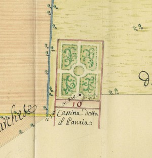 Cascina Pansa. Giovanni Francesco Clerico, Disegno dei territori tra Torino e Collegno, 1761. © Archivio Storico della Città di Torino