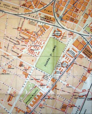 Localizzazione della caserma in una mappa di Torino del 1925 (CeSRAMP).