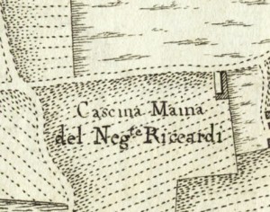 Cascina Maina, già Cascina Riccardi. Amedeo Grossi, Carta Corografica dimostrativa del territorio della Città di Torino, 1791. © Archivio Storico della Città di Torino