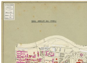 Danni arrecati agli stabili 1:5000, 1942-1945. Zona 11: Molinette, Millefonti, Nuova Barriera di Nizza. ASCT, Tipi e disegni, cart. 68, fasc. 2 disegno 11 – quadrante 4. © Archivio Storico della Città di Torino