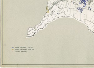 Bombe e mezzi incendiari lanciati 1:5000, 1942-1945. Zona 22: Cavoretto - Val Pattonera - Tetti Gramaglia - I Ronchi. ASCT, Tipi e disegni, cart. 68, fasc. 1 disegno 22, quadrante 3. © Archivio Storico della Città di Torino 