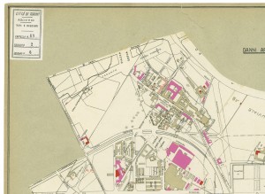 Danni arrecati agli stabili 1:5000, 1942-1945. Zona 6: Vanchiglietta, Cimitero Generale, Borgata Maddalene, Regio Parco. ASCT, Tipi e disegni, cart. 68, fasc. 2 disegno 6 – quadrante 4. © Archivio Storico della Città di Torino