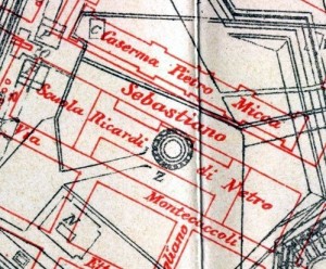 Localizzazione dei resti del Pozzo Grande della Cittadella. Da MAGNI 1910, particolare della tavola.