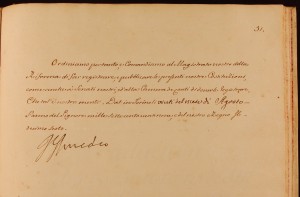 Costituzioni di Sua Maestà per l'Università di Torino, 1729, originale manoscritto, particolare della pagina delle sottoscrizioni autografe. Archivio storico dell’Università di Torino
