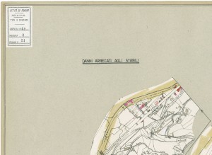 Danni arrecati agli stabili 1:5000, 1942-1945. Zona 21: Fioccardo, Alberoni, Pilonetto. ASCT, Tipi e disegni, cart. 68, fasc. 2 disegno 21 – quadrante 4. © Archivio Storico della Città di Torino