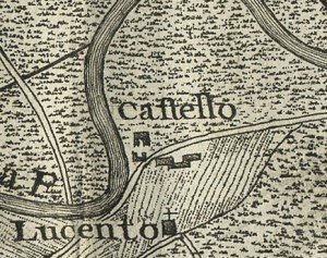 Castello di Lucento. Michele Antonio Boglione, Disegno dei confini territoriali tra la città, Gonzole, Borgaretto e Beinasco, 1785, © Archivio Storico della Città di Torino