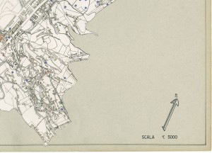 Bombe e mezzi incendiari lanciati 1:5000, 1942-1945. Zona 21: Fioccardo - Alberoni - Pilonetto. ASCT, Tipi e disegni, cart. 68, fasc. 1 disegno 21, quadrante 2. © Archivio Storico della Città di Torino