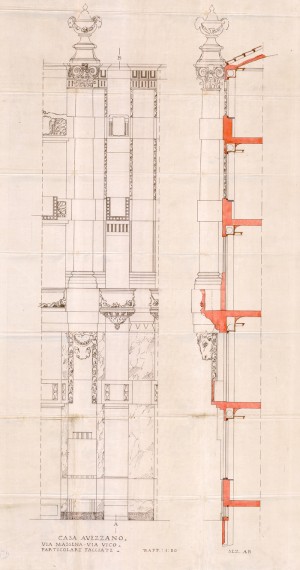 Particolare facciata - progetto edilizio casa Avezzano/Betta (ASCT PE I cat. 1912/556)