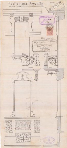 Particolare facciata - progetto edilizio casa Borsarelli di Rifreddo/Saccarelli (ASCT, PE I cat. 1906/248)
