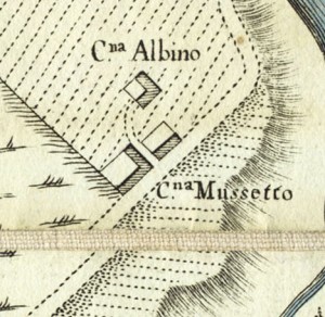 Cascina Nicolini e Cascina Arnaldi, già cascina Rubeo. Amedeo Grossi, Carta Corografica dimostrativa del territorio della Città di Torino, 1791. © Archivio Storico della Città di Torino