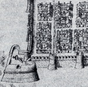 Particolare della pianta topografica della città di Torino disegnata da Hieronimus Righettinus, 1583, Archivio di Stato di Torino © Archivio di Stato di Torino, Corte, Museo Storico