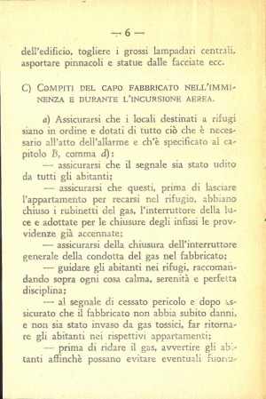 Unione Nazionale Protezione Antiaerea. Norme per il capo fabbricato, pagina 6 di 8. ASCT, Miscellanea sicurezza pubblica 58. © Archivio Storico della Città di Torino