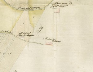 Cascina Cossilla. Carlo Bosio, Planimetria del corso della Stura da Borgaro alla confluenza nel Po, 1768, © Archivio Storico della Città di Torino