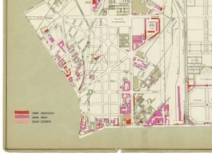 Danni arrecati agli stabili 1:5000, 1942-1945. Zona 6: Vanchiglietta, Cimitero Generale, Borgata Maddalene, Regio Parco. ASCT, Tipi e disegni, cart. 68, fasc. 2 disegno 6 – quadrante 3. © Archivio Storico della Città di Torino