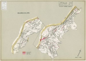 Danni arrecati agli stabili 1:5000, 1942-1945. Zona 21: Fioccardo, Alberoni, Pilonetto. ASCT, Tipi e disegni, cart. 68, fasc. 2 disegno 21. © Archivio Storico della Città di Torino