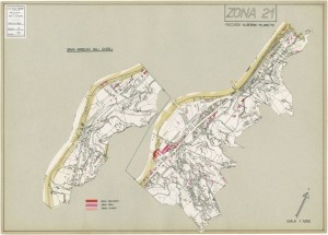 Danni arrecati agli stabili 1:5000, 1942-1945. Zona 21: Fioccardo, Alberoni, Pilonetto. ASCT, Tipi e disegni, cart. 68, fasc. 2 disegno 21. © Archivio Storico della Città di Torino