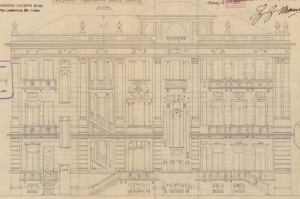 Facciata verso cortile - progetto edilizio casa Belmondo/Momo (ASCT, PE I cat. 1914/478)