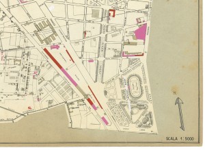 Danni arrecati agli stabili 1:5000, 1942-1945. Zona 14: Borgata Lesna, Pozzo Strada. ASCT, Tipi e disegni, cart. 68, fasc. 2 disegno 14 – quadrante 2. © Archivio Storico della Città di Torino