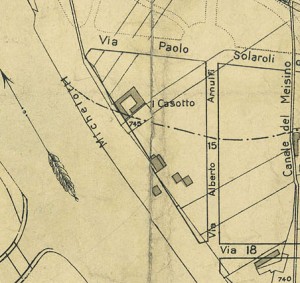 Cascina Calcina e il Casotto di via San Tommaso Agudio 35. Pianta di Torino, 1935. © Archivio Storico della Città di Torino