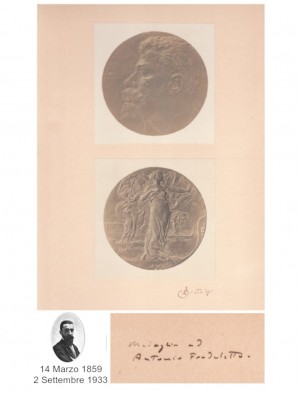 Leonardo Bistolfi, Medaglia ad Antonio Fradeletto (1905). Fotografia (autografata dallo scultore) di Corrado Ricci (1858 - 1934), stampa di P. Carlevaris, Torino. © MuseoTorino