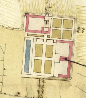 Cascina Bellezia. Disegno dei terreni esistenti tra Torino, Beinasco e Drosso, 1642. © Archivio Storico della Città di Torino