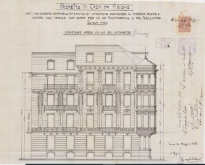 Facciata su via Camerana - progetto edilizio casa Santonè (ASCT, PE I cat. 1902/254)