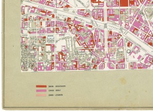 Danni arrecati agli stabili 1:5000, 1942-1945. Zona 3: Borgo Dora, Valdocco, Aurora, Borgo Rossini, Gasometro. ASCT, Tipi e disegni, cart. 68, fasc. 2 disegno 3 – quadrante 3. © Archivio Storico della Città di Torino