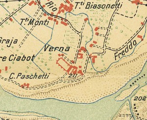 Cascina Verna di via Corneliano d’Alba 3. Istituto Geografico Militare, Pianta di Torino e dintorni, 1911, © Archivio Storico della Città di Torino