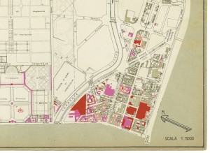 Danni arrecati agli stabili 1:5000, 1942-1945. Zona 6: Vanchiglietta, Cimitero Generale, Borgata Maddalene, Regio Parco. ASCT, Tipi e disegni, cart. 68, fasc. 2 disegno 6 – quadrante 2. © Archivio Storico della Città di Torino