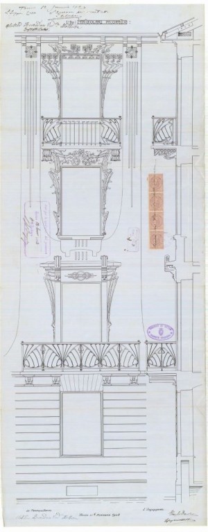 Particolare facciata - progetto edilizio casa Buridan/Mollino (ASCT, PE I cat. 1903/3)
