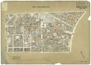 Bombe e mezzi incendiari lanciati 1:5000, 1942-1945. Zona 1: Municipio - Vanchiglia - Porta Susa - Porta Nuova - Borgo Nuovo. ASCT, Tipi e disegni, cart. 68, fasc. 1 disegno 1. © Archivio Storico della Città di Torino