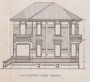 Facciata verso il giardino - progetto edilizio casa Gonella/Mollino (ASCT, PE I cat. 1910/943)