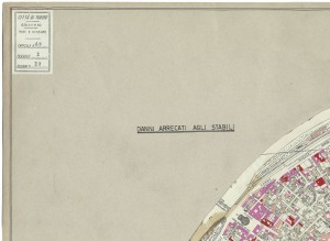 Danni arrecati agli stabili 1:5000, 1942-1945. Zona 20: Motovelodromo, Borgo Po, Borgo Crimea. ASCT, Tipi e disegni, cart. 68, fasc. 2 disegno 20 – quadrante 4. © Archivio Storico della Città di Torino