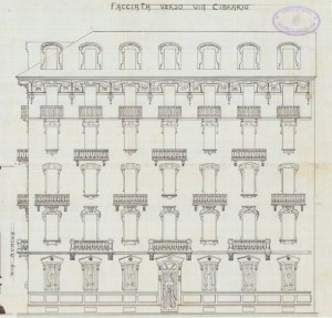 Facciata verso via Cibrario - progetto edilizio casa Gavosto/Saccarelli (ASCT, PE I cat. 1905/58)