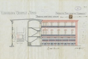 Pietro Gambetta, Associazione Generale operaia di Torino, progetto di ampliamento fabbricato, Torino 25 gennaio 1908 (A.S.C.T., Progetti edilizi, anno 1908 n. 61 tav.1)
