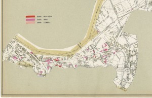 Danni arrecati agli stabili 1:5000, 1942-1945. Zona 19: Madonna del Pilone, Borgate Sassi e Meisino. ASCT, Tipi e disegni, cart. 68, fasc. 2 disegno 19 – quadrante 3. © Archivio Storico della Città di Torino