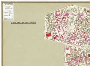 Danni arrecati agli stabili 1:5000, 1942-1945. Zona 5: Borgo San Paolo, Borgate Cenisia e Monginevro, Carceri Giudiziarie, Polo Nord. ASCT, Tipi e disegni, cart. 68, fasc. 2 disegno 5 – quadrante 4. © Archivio Storico della Città di Torino