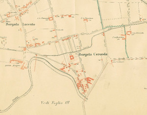 Planimetria di borgata Ceronda nel 1892, particolare. © Archivio Storico della Città di Torino