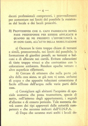 Unione Nazionale Protezione Antiaerea. Norme per il capo fabbricato, pagina 4 di 8. ASCT, Miscellanea sicurezza pubblica 58. © Archivio Storico della Città di Torino