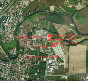 Localizzazione dei siti archeologici su veduta aerea (Google maps 2009).