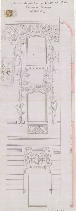Particolare - progetto edilizio casa Società Cooperativa per Abitazioni Civili/Gribodo (ASCT, PE I cat. 1907/234)