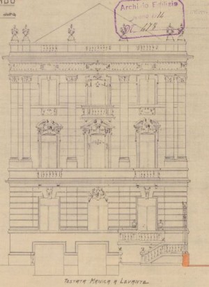 Facciata a levante - progetto edilizio Belmondo/Momo (ASCT, PE I cat. 1914/478)